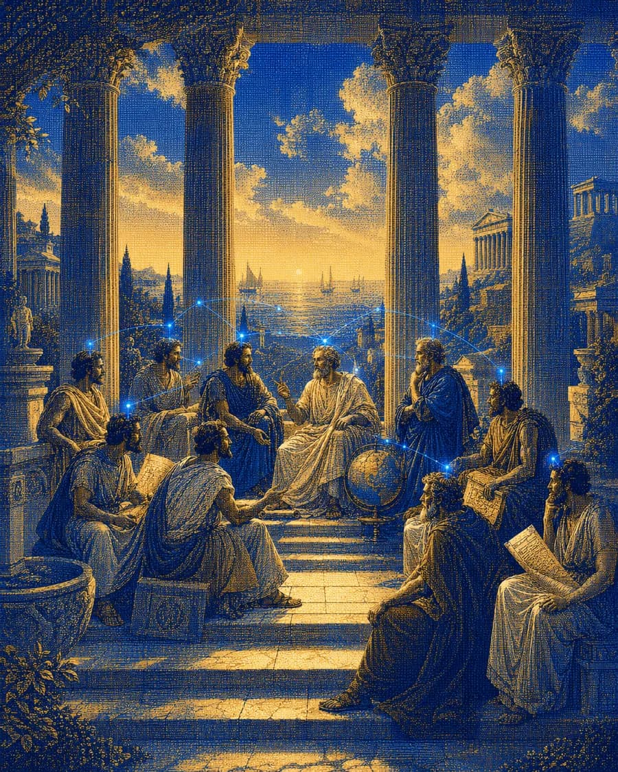 Engraved scene — the philosophers’ agora
