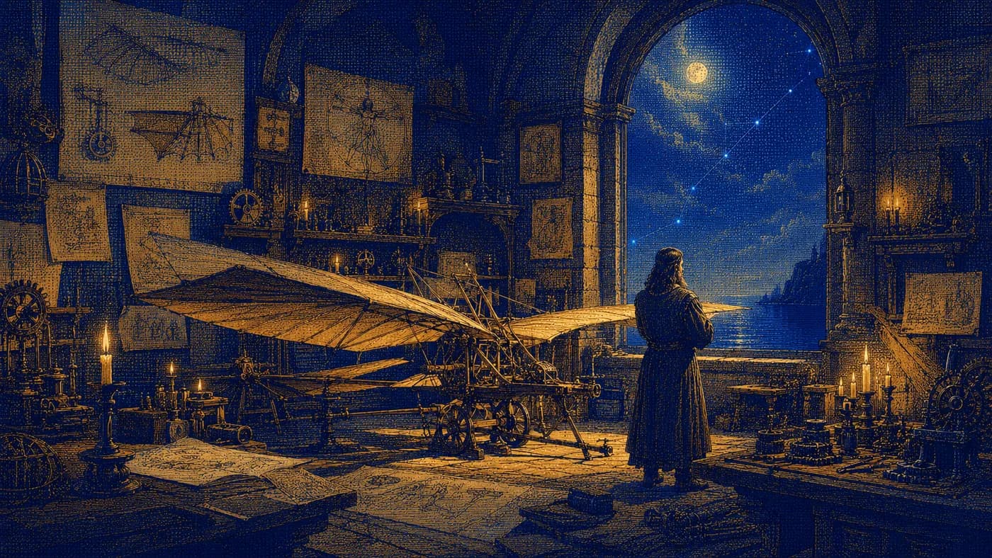 Engraved workshop scene — an invention without an audience